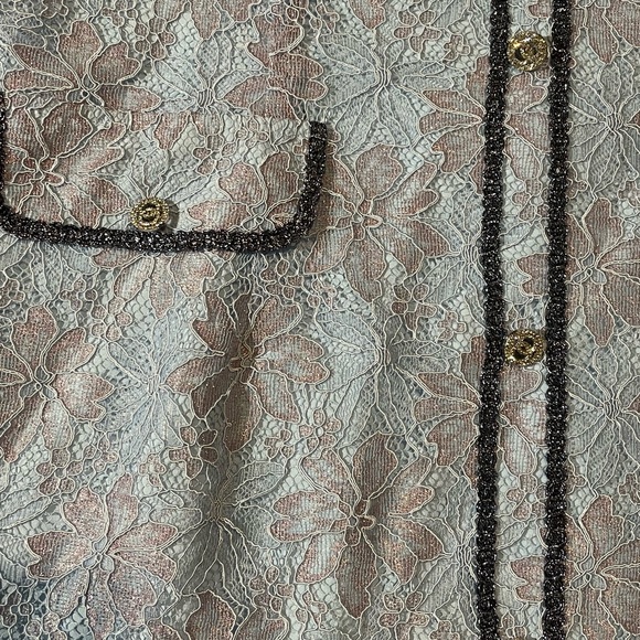 Light blue handmade dress, shimmering textured fabric, short sleeve - Picture 2 of 4